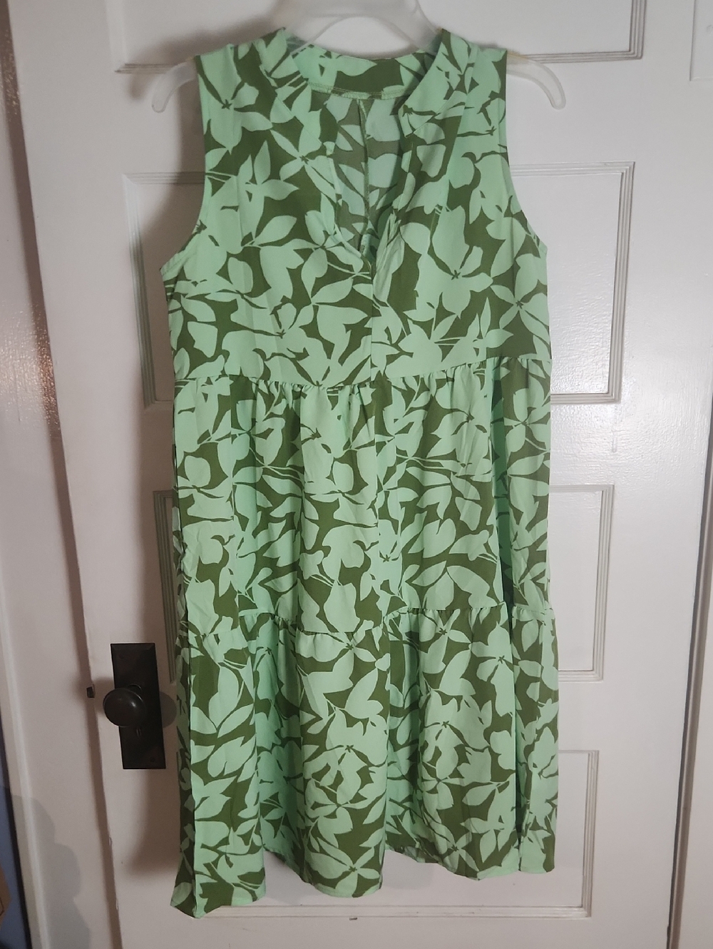 Sleeveless Mint Green Printed Tiered Dress